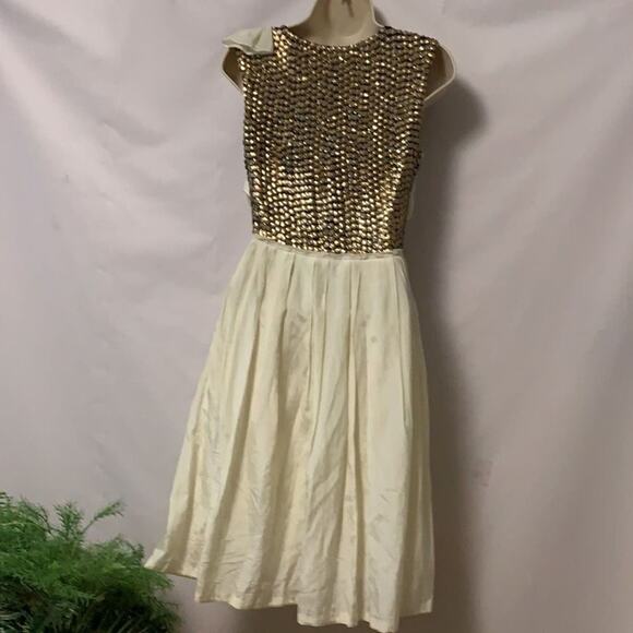 PHILLIP LIN 3 IN 1 CREAM & GOLD SEQUINS DRESS‎ SZ 2 - Picture 5 of 8